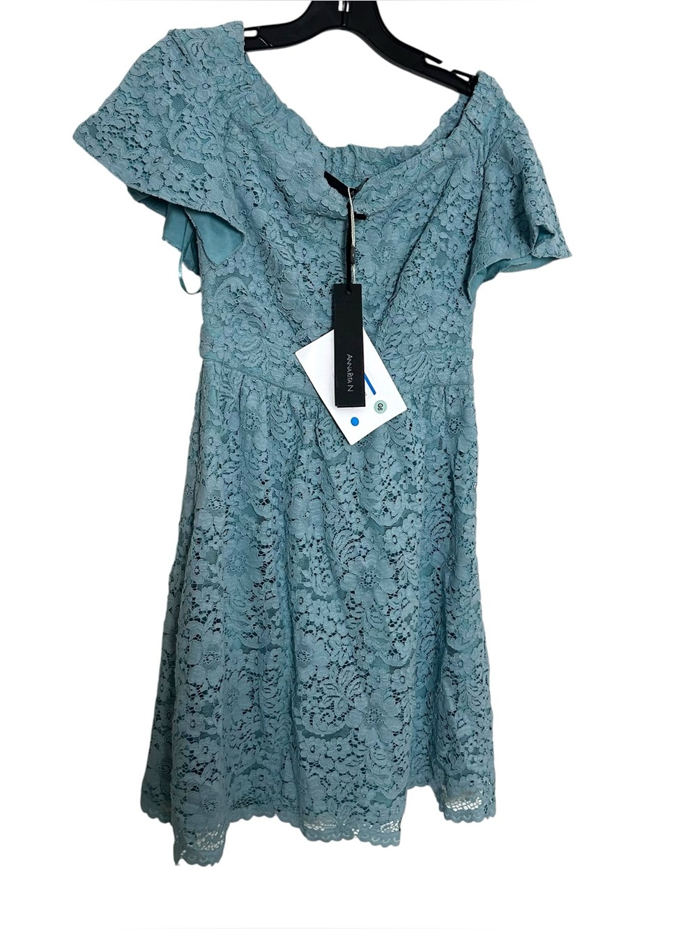 AnnaRita N Made in Italy Off Shoulder Mint Floral Lace Dress NWT IT 42 US 6